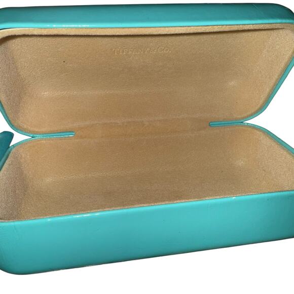 Tiffany & Co. Turquoise Blue Hard Clam Shell Flip Eyeglass Case and Cloth - Picture 7 of 13